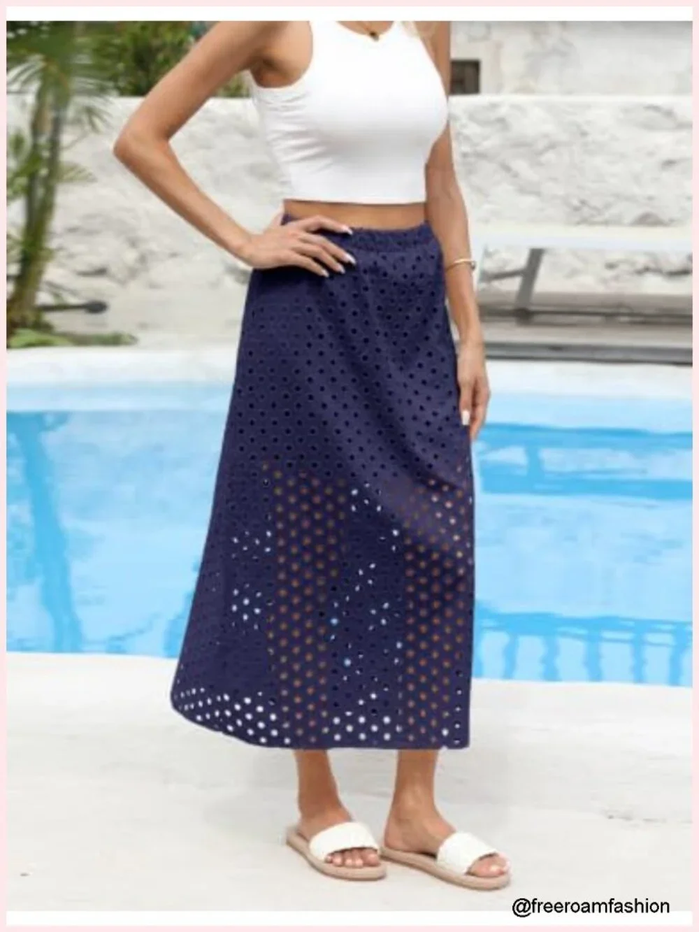 Eyelet Bohemian Maxi Skirt with Mini Slip High Rise Summer Beach